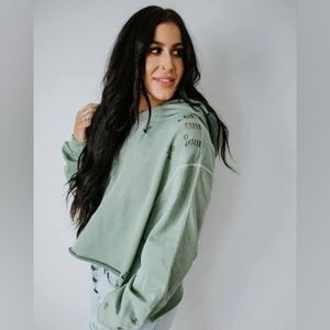 Chelsea DeBoer Sage Green Distressed Oversized Hooded Sweatshirt Medium